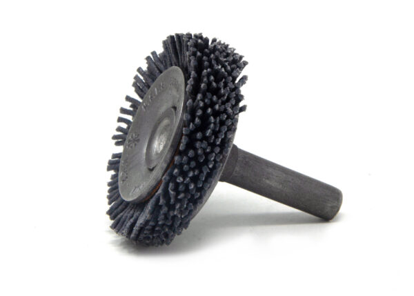 Brosse circulaire évasée sur tige - Ø 38,1 mm - Ø fil 0,889 mm Grain 180 Carbure de silicium - Montage sur mandrin