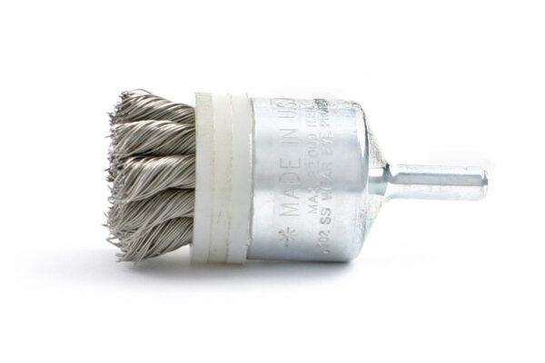 Brosse sur tige Bout noués bandé - Ø 28,6 mm - Ø fil 0,356 mm Acier inoxydable